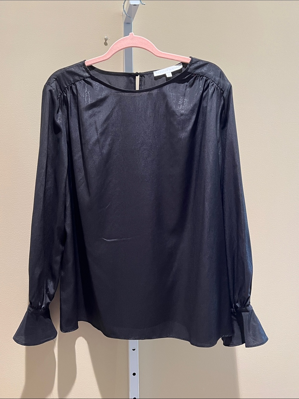 Preston & York Black Satin Long-Sleeve Blouse